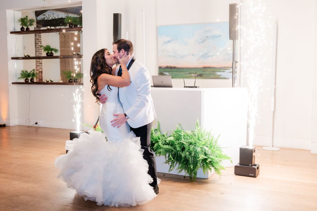First dance with cold sparklers inside at Cannon Green