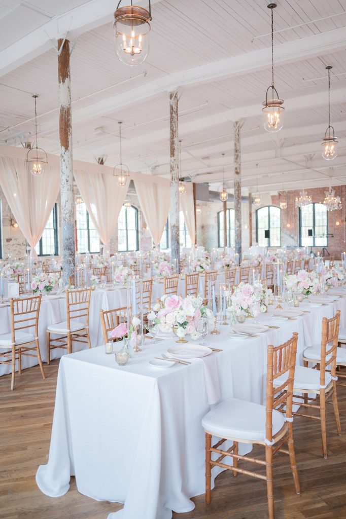 overview of pastel colored wedding reception