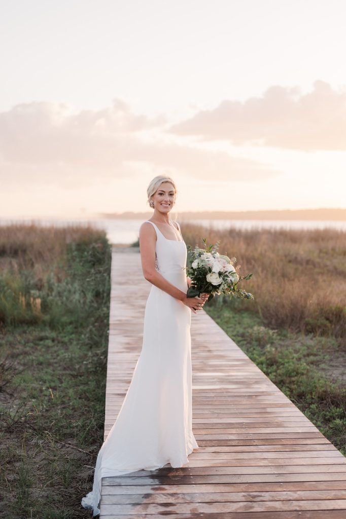 bridal portrait at sunset at Seabrook Beach