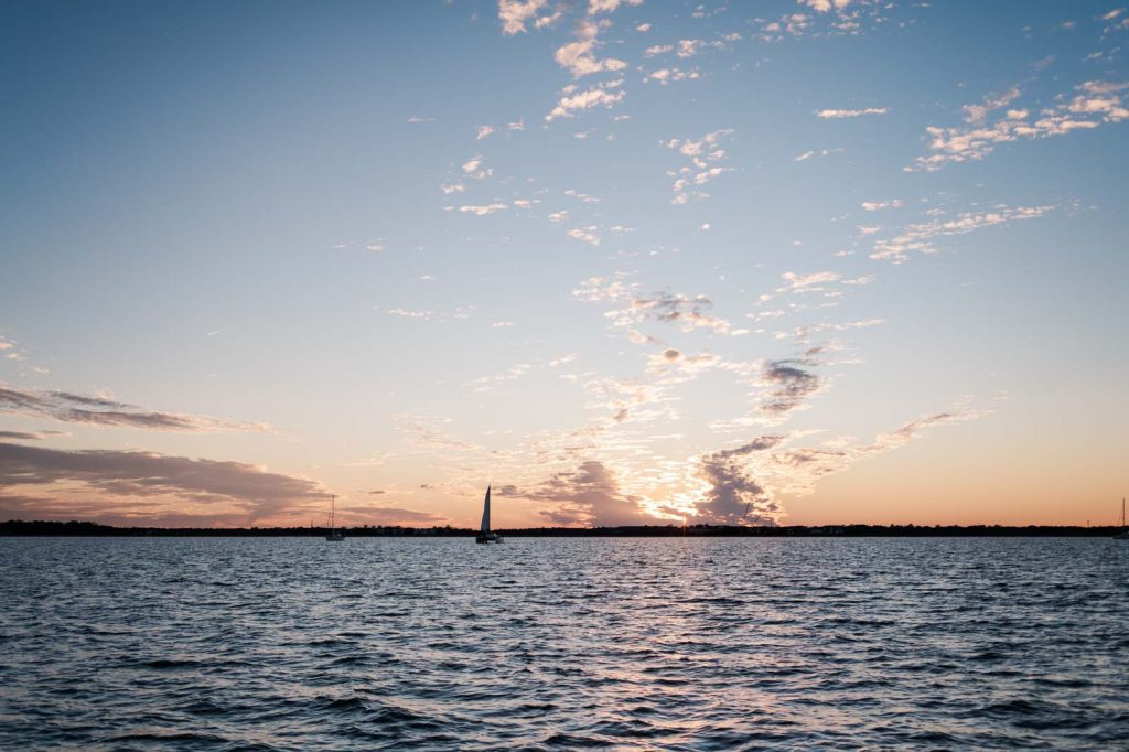 Charleston sunset over the water